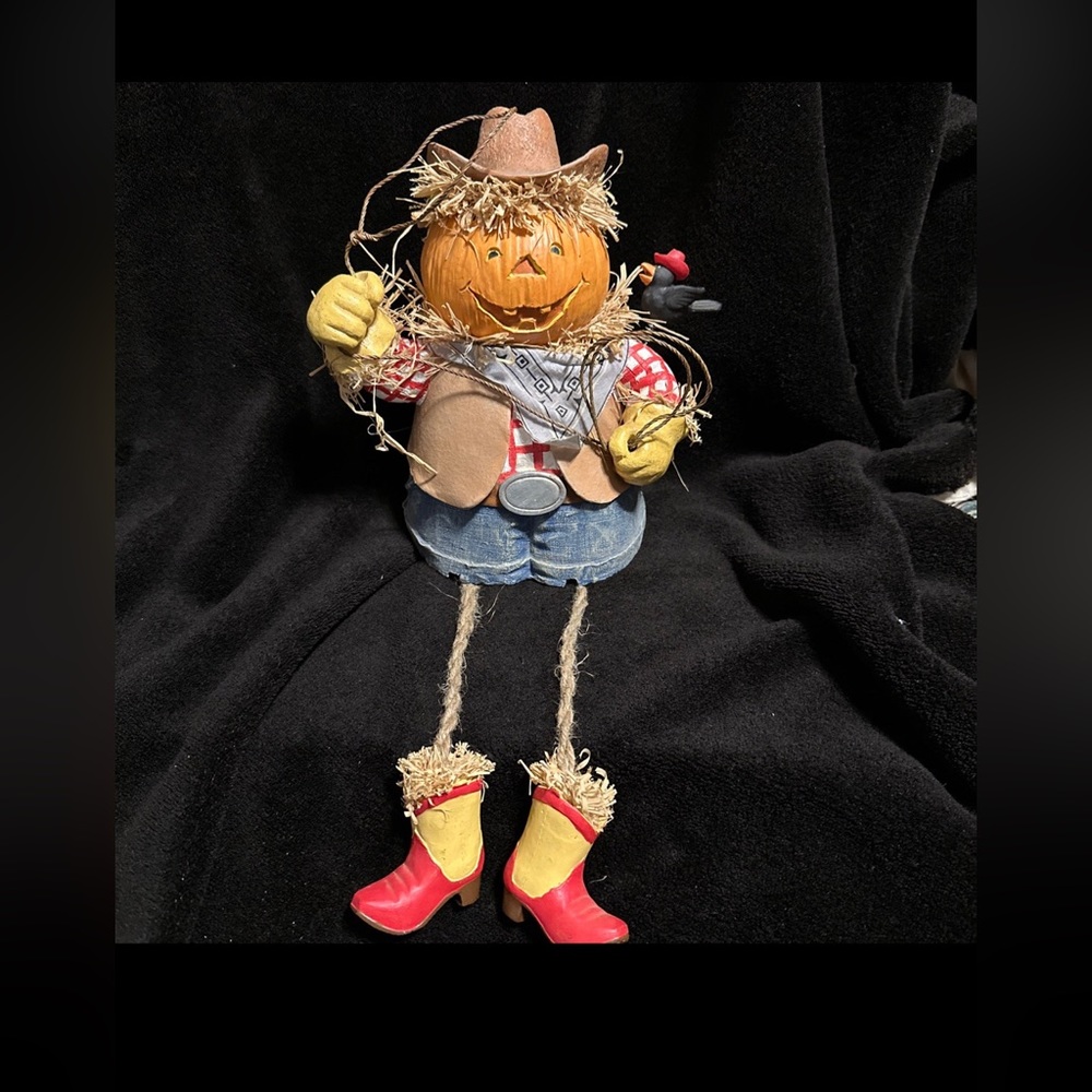 Western Scarecrow Cowboy Roper Halloween Shelf Sitters Pumpkin